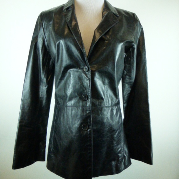 CHAIKEN BLACK LEATHER COAT JACKET 6